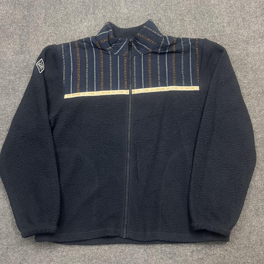 PrAna Fleece Jacket Mens Large Blue Full Zip Sherpa Recycled Outdoor Cozy